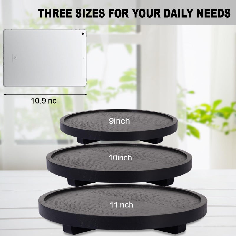 zoocatia Round Decorative Tray Wood Bathroom Counter Organizer Farmhouse Kitchen Decor Wooden Riser for Soap Dish  Perfume  Candle  Sponge  11"" - Black - Image 4
